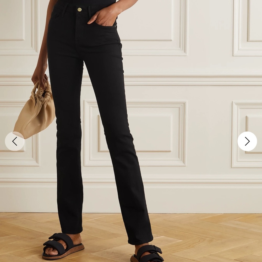Frame Le Mini Mid-Rise Bootcut Coated Jeans Size 24 Color Black